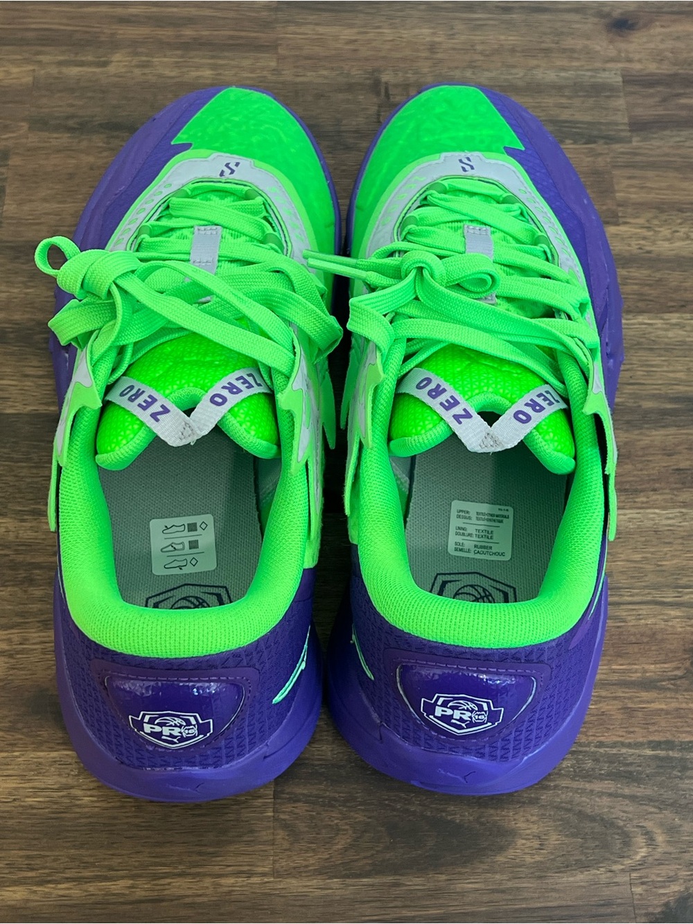 PUMA Scoot Zeros Sneakers, Neon Green & Purple, Men Size 10 - Picture 4 of 6